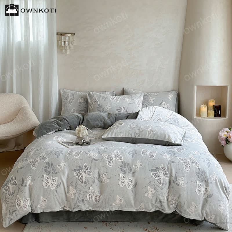 Parure de lit chaude en velours papillon (4 pièces)
