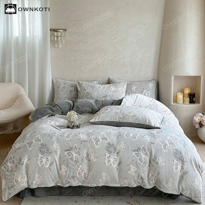 Parure de lit chaude en velours papillon (4 pièces)