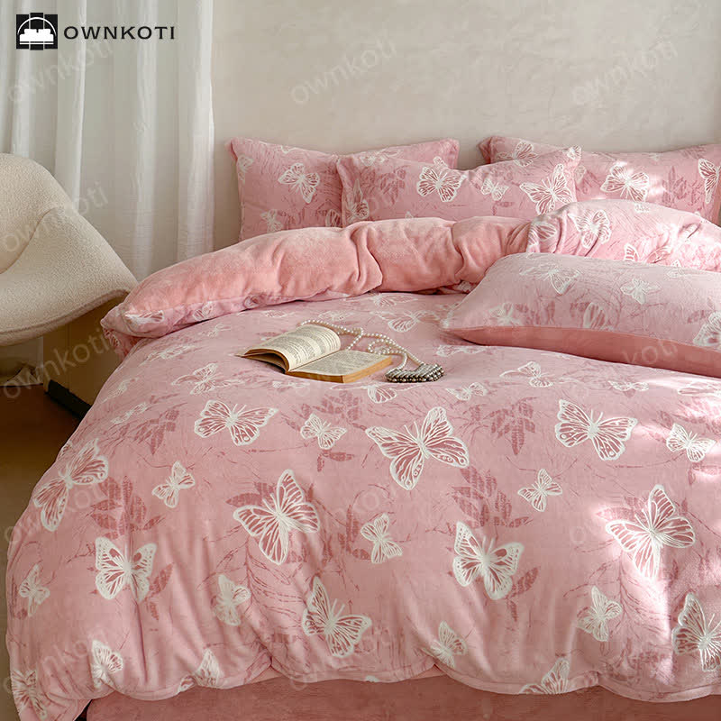 Parure de lit chaude en velours papillon (4 pièces)