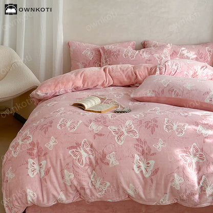 Parure de lit chaude en velours papillon (4 pièces)