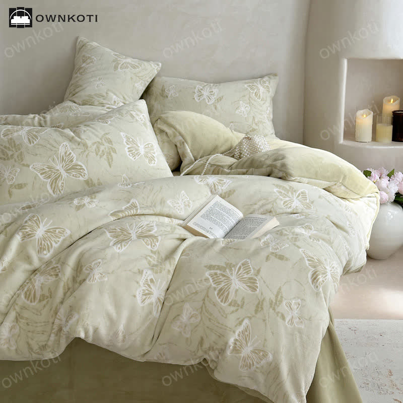 Parure de lit chaude en velours papillon (4 pièces)