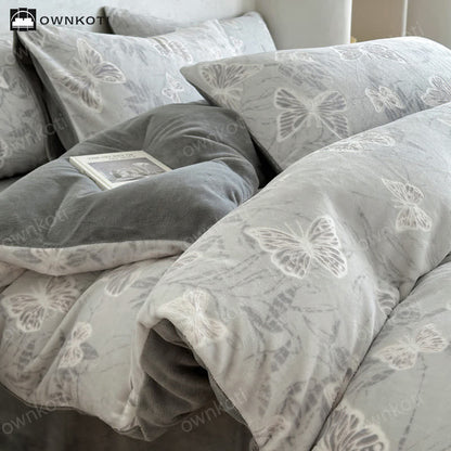 Parure de lit chaude en velours papillon (4 pièces)