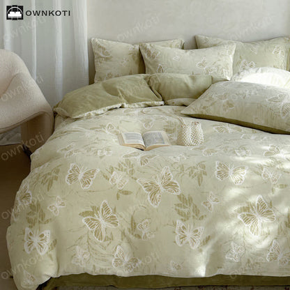 Parure de lit chaude en velours papillon (4 pièces)