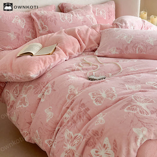 Parure de lit chaude en velours papillon (4 pièces)