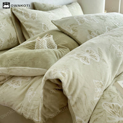Parure de lit chaude en velours papillon (4 pièces)