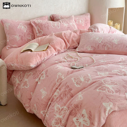 Parure de lit chaude en velours papillon (4 pièces)