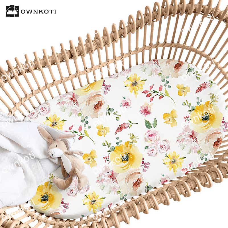 Drap de lit élastique pour le panier Moïse avec motif floral