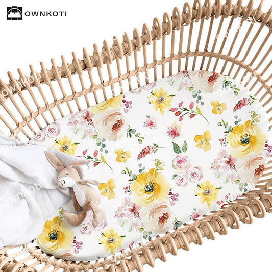 Drap de lit élastique pour le panier Moïse avec motif floral