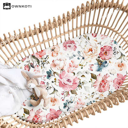 Draps-housses extensibles et doux pour berceau avec motif floral