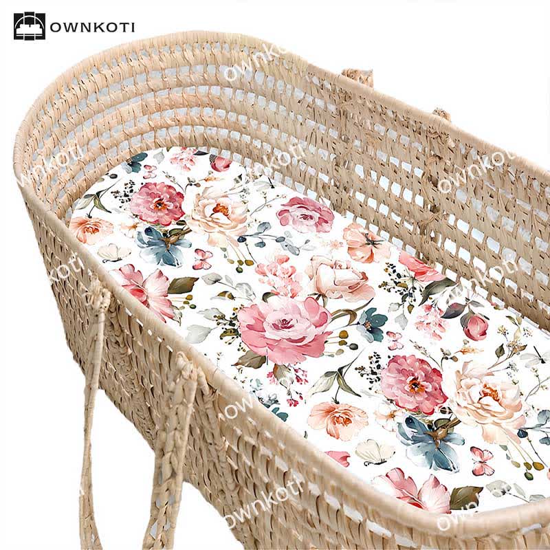 Draps-housses extensibles et doux pour berceau avec motif floral