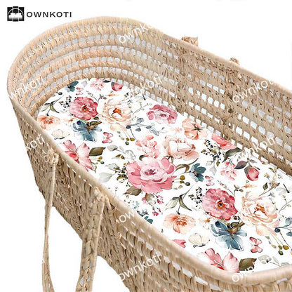 Draps-housses extensibles et doux pour berceau avec motif floral