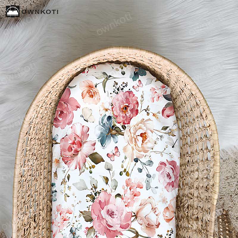 Draps-housses extensibles et doux pour berceau avec motif floral