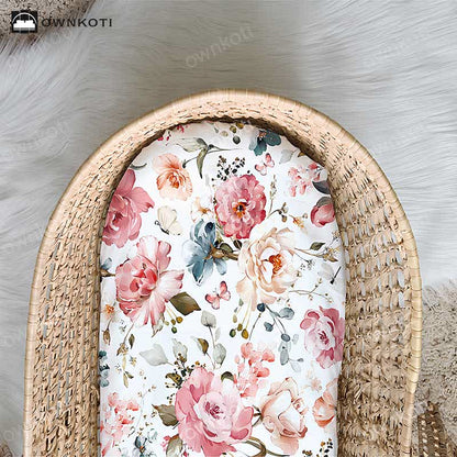 Draps-housses extensibles et doux pour berceau avec motif floral