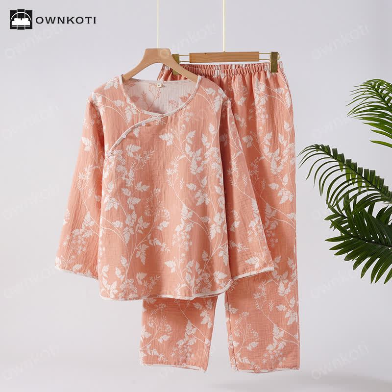 Ensemble pyjama jacquard en pur coton teint en fil