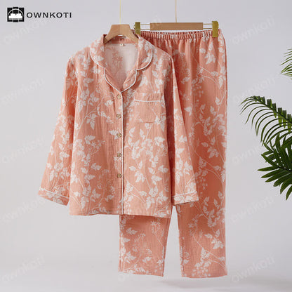Ensemble pyjama jacquard en pur coton teint en fil