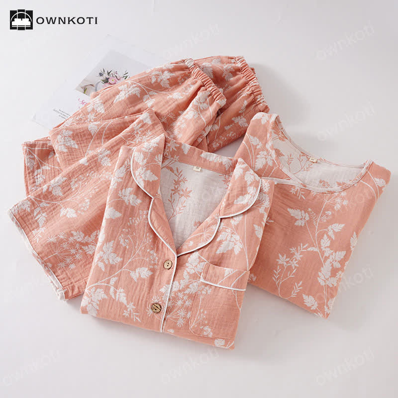 Ensemble pyjama jacquard en pur coton teint en fil