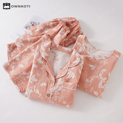 Ensemble pyjama jacquard en pur coton teint en fil