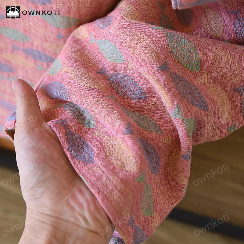 Ensemble pyjama en gaze de coton à motif jacquard poisson