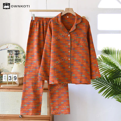 Ensemble pyjama en gaze de coton à motif jacquard poisson