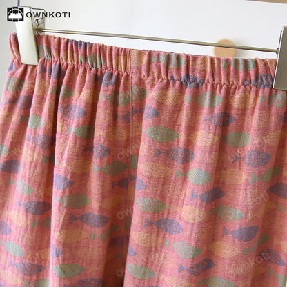 Ensemble pyjama en gaze de coton à motif jacquard poisson