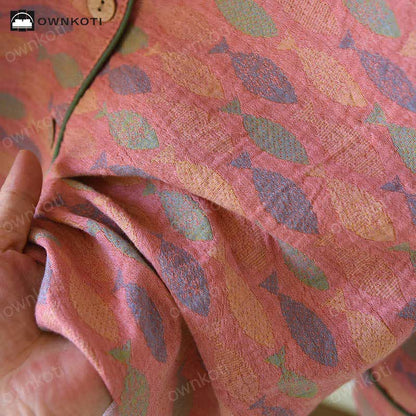 Ensemble pyjama en gaze de coton à motif jacquard poisson