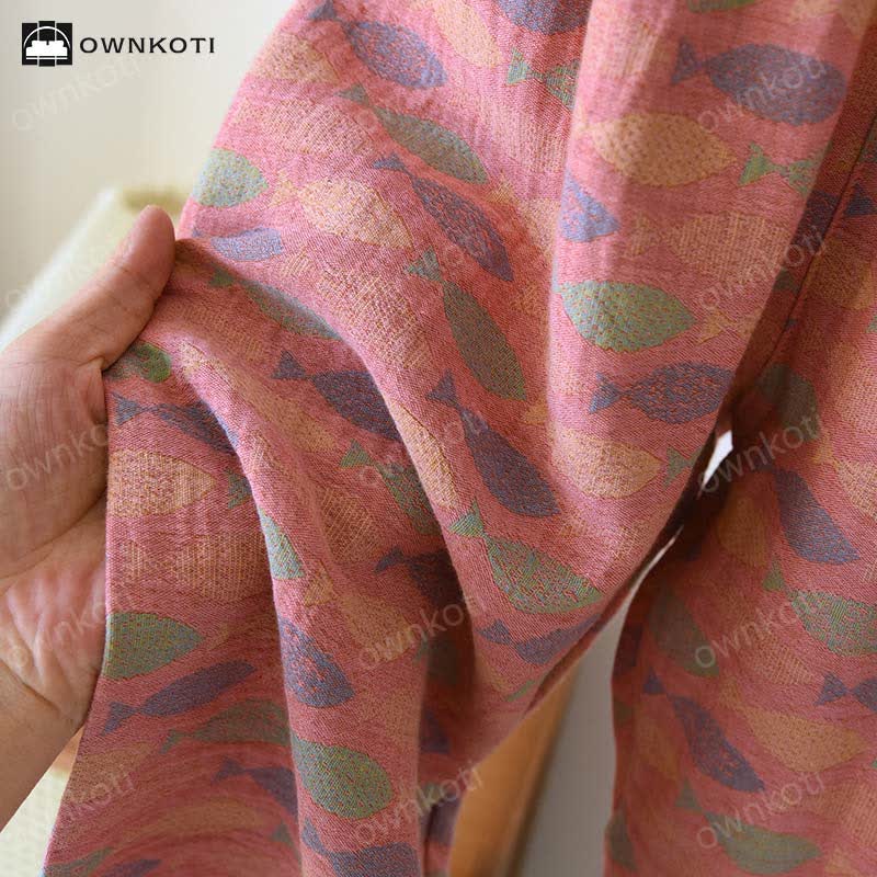 Ensemble pyjama en gaze de coton à motif jacquard poisson