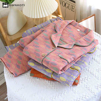 Ensemble pyjama en gaze de coton à motif jacquard poisson