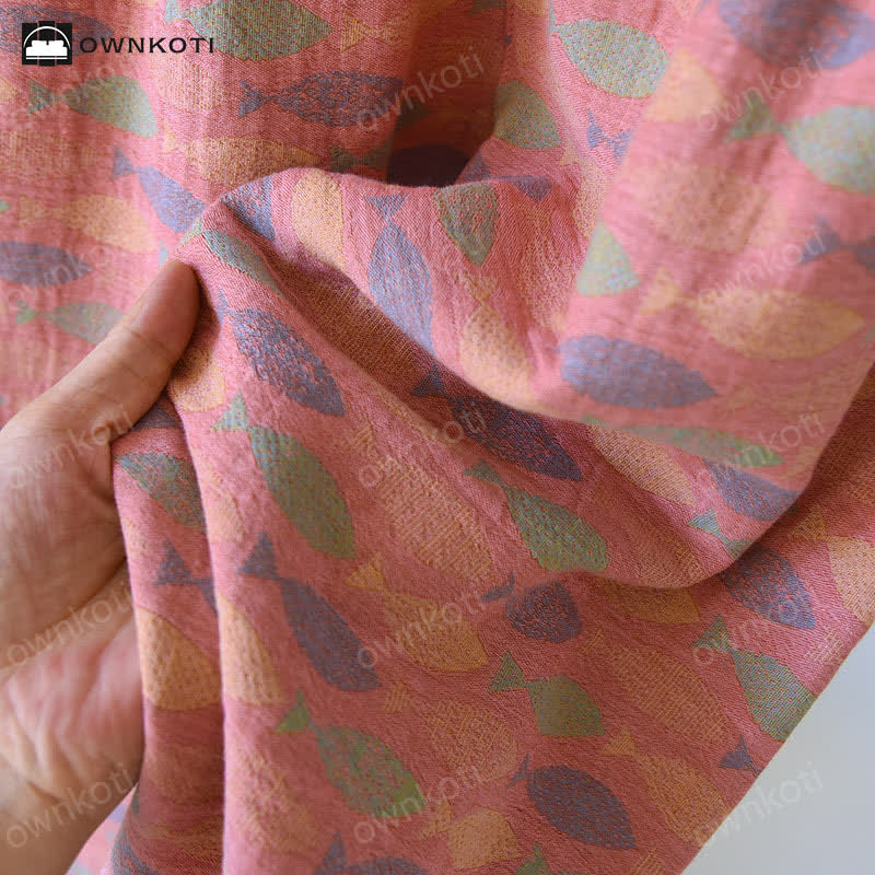 Ensemble pyjama en gaze de coton à motif jacquard poisson