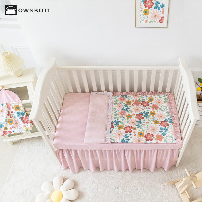 Parure de lit bébé en coton rose girly (3 pièces)