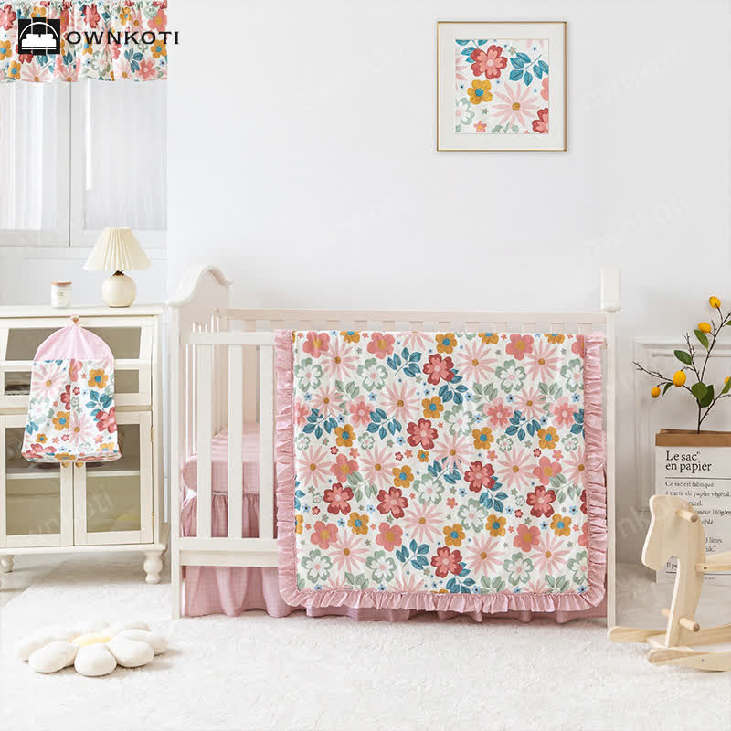 Parure de lit bébé en coton rose girly (3 pièces)