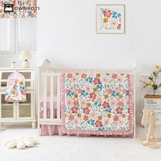 Parure de lit bébé en coton rose girly (3 pièces)