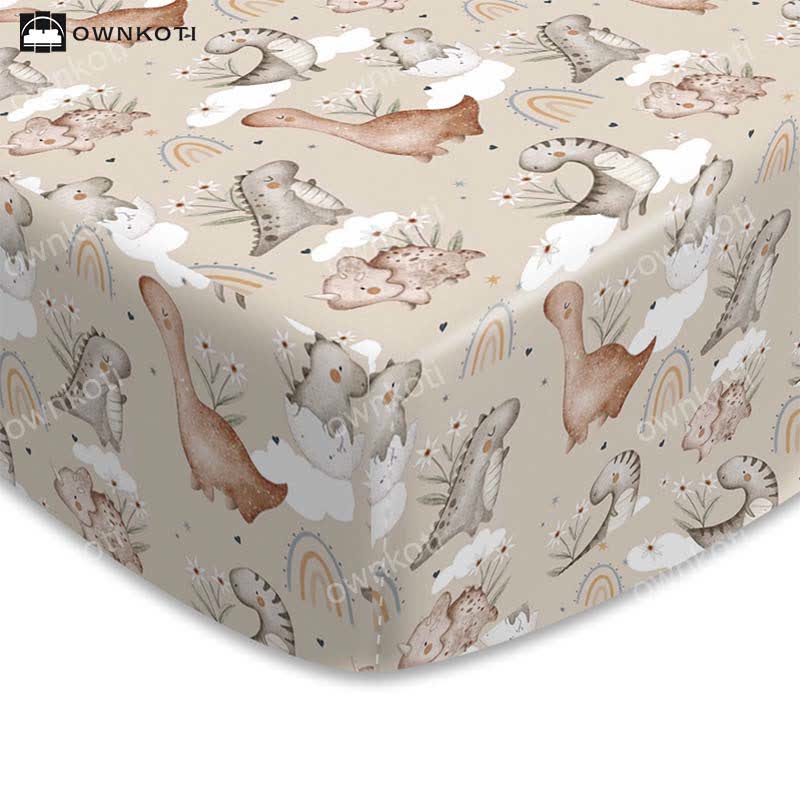 Drap-housse extensible et doux avec dinosaure arc-en-ciel