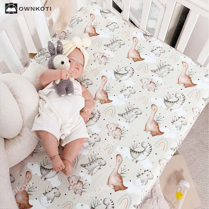 Drap-housse extensible et doux avec dinosaure arc-en-ciel