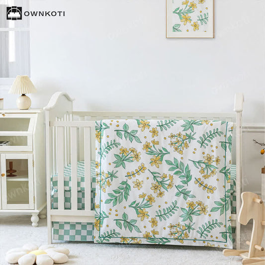 Parure de lit florale en pur coton pour lit d'enfant (3 pièces)