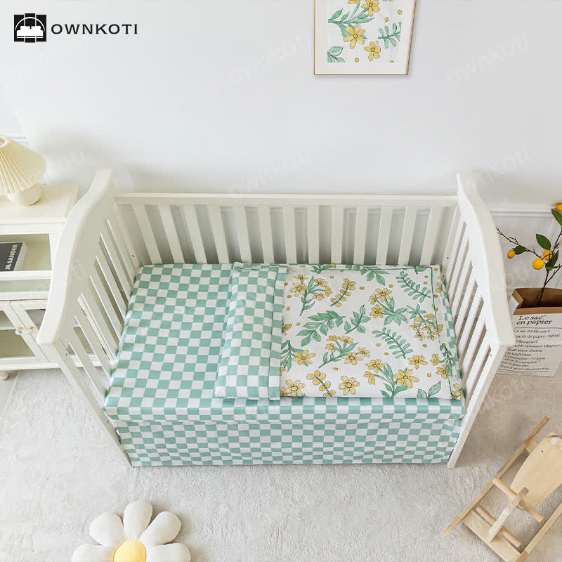 Parure de lit florale en pur coton pour lit d'enfant (3 pièces)