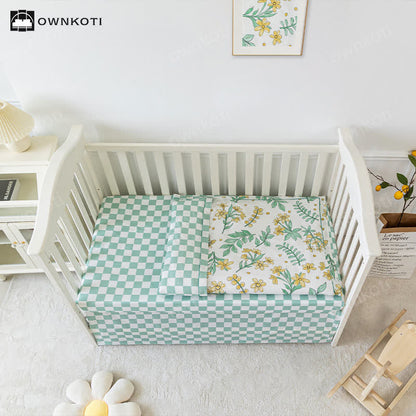 Parure de lit florale en pur coton pour lit d'enfant (3 pièces)