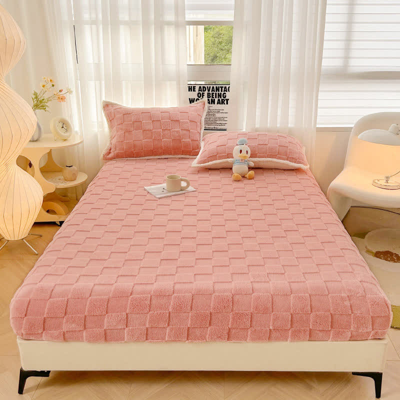 Drap-housse en polaire uni à motif damier