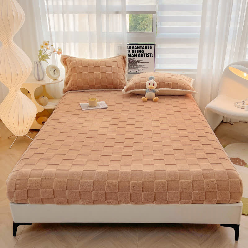Drap-housse en polaire uni à motif damier