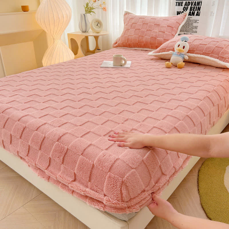 Drap-housse en polaire uni à motif damier