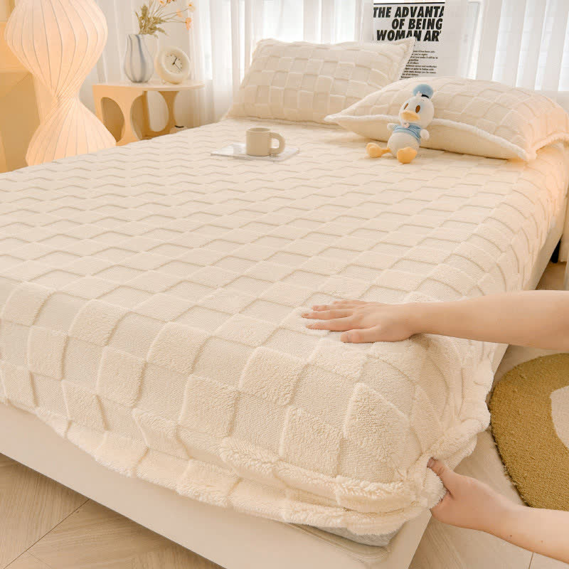 Drap-housse en polaire uni à motif damier