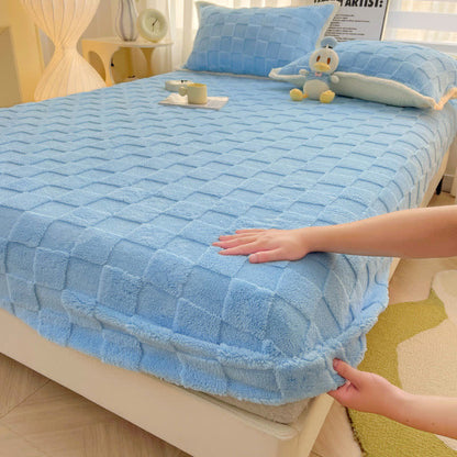 Drap-housse en polaire uni à motif damier