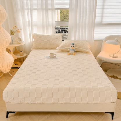 Drap-housse en polaire uni à motif damier