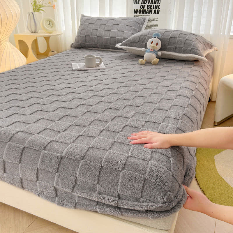 Drap-housse en polaire uni à motif damier