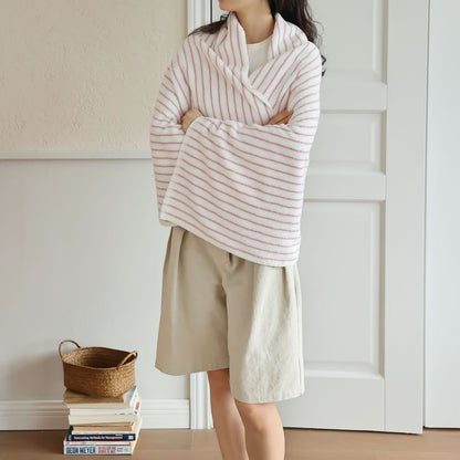 Serviette en coton peigné, rayée, absorbante