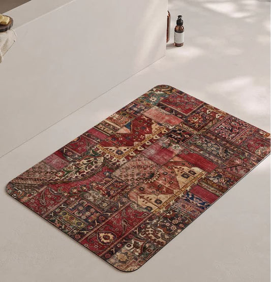 Tapis de bain antidérapant et doux au style cachemire rétro