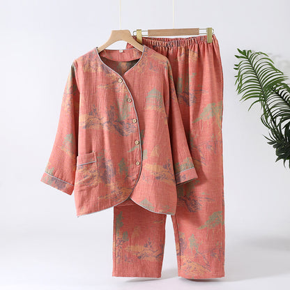 Ensemble pyjama jacquard à manches longues en gaze de coton - Rose - XL - image 11
