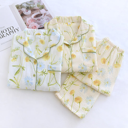 Ensemble pyjama cardigan en gaze de coton Rural Daisy