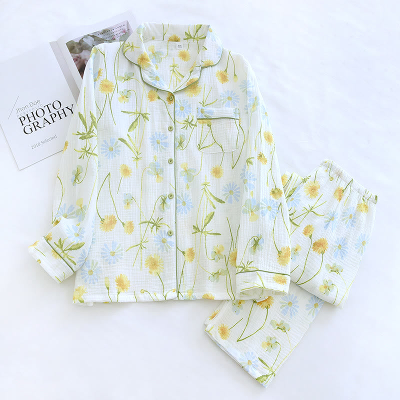 Ensemble pyjama cardigan en gaze de coton Rural Daisy