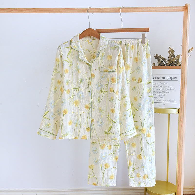 Ensemble pyjama cardigan en gaze de coton Rural Daisy