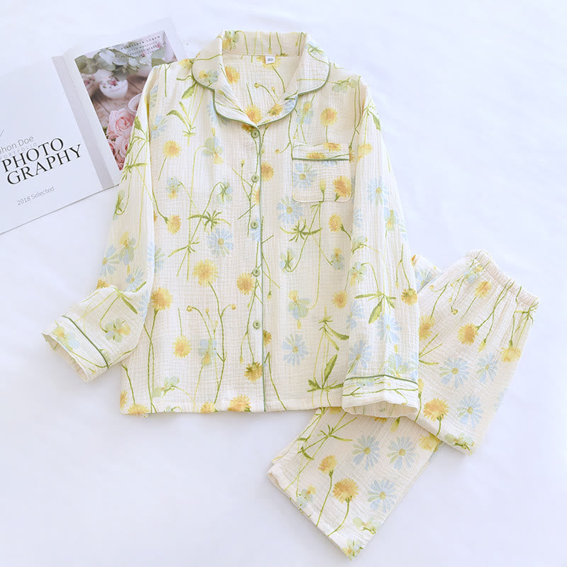 Ensemble pyjama cardigan en gaze de coton Rural Daisy